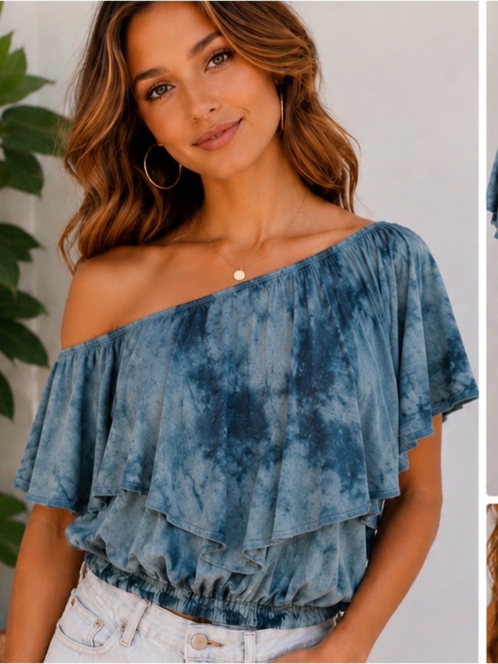 Blue Life by Planet Blue | Off Shoulder Boho Women’s Tie-Die Top | Size S